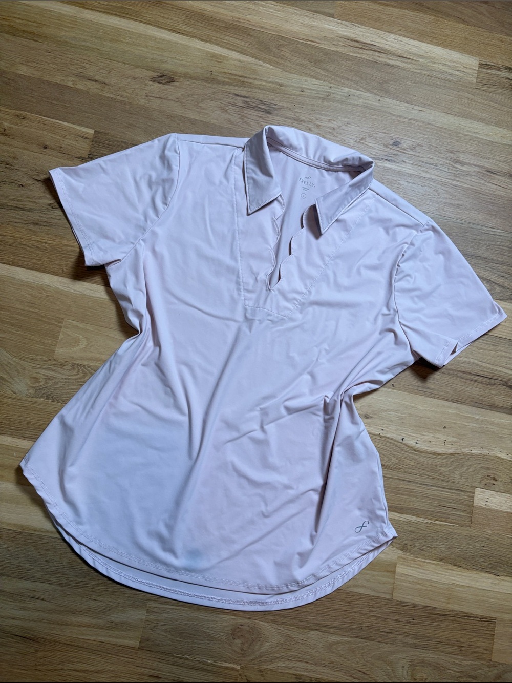 Freely Soft Pink Short-Sleeve Collared Polo Blouse Active Top Women’s L